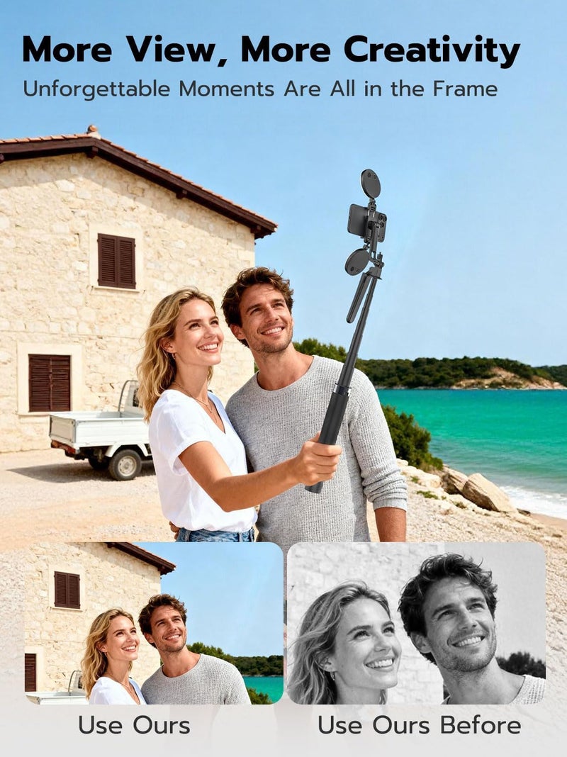 USKEYVISION 70" Multifunctional Phone Tripod for iPhone with Light, Extendable Selfie Stick with Remote for iPhone & Android 360° Rotation Phone Tripod Stand for Video Recording/Photography(UT-02) - Image 2